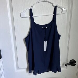 Three Eighty Two Navy Blue Ruffle Hem Tank Top Blouse TR-393‎ Mens Size Medium